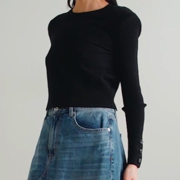 L'agence Sky Button Detail Crop Crew Sweater - Picture 7 of 13